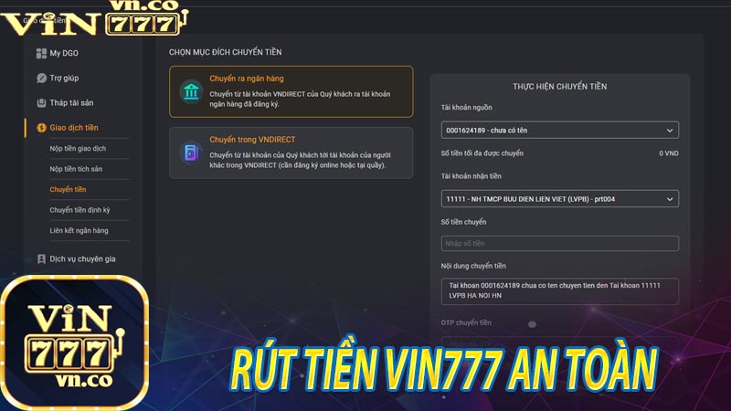 Rút tiền vin777 an toàn